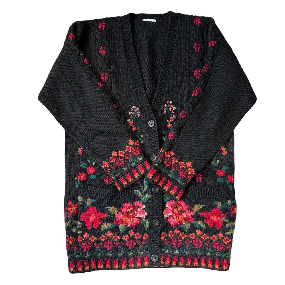 Laura Ashley Vintage Floral Embroidered Black Baba Yaga Cardigan